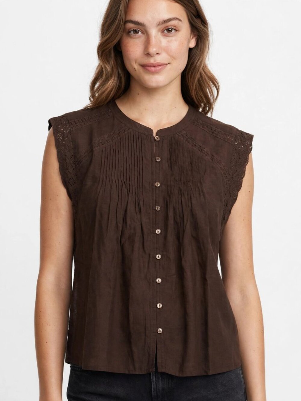 Madewell Brown Button Down Mochi Sushi Voile Top L NWT